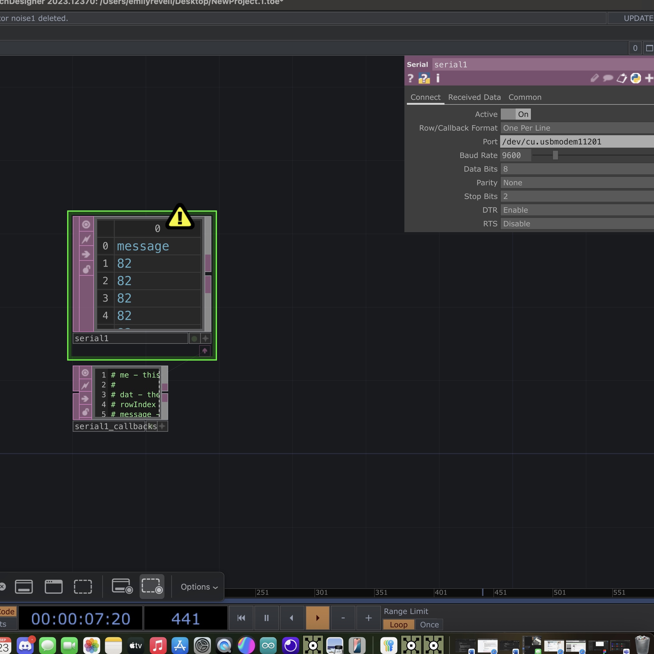 This is us making a new touch desinger file for the activity demonstration. We started with DAT files to hook up our Arduino to Touch Designer.