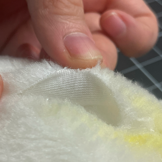 Looking at the fabric from the inside of the animal was very important. I wanted to see how thick/thin the fabrics were, this could potentially pose a problem with the sensors. If the fabric is too thick the sensors might not pick up the user's temperature/heartbeat. I documented the inner fabrics for all three animals.